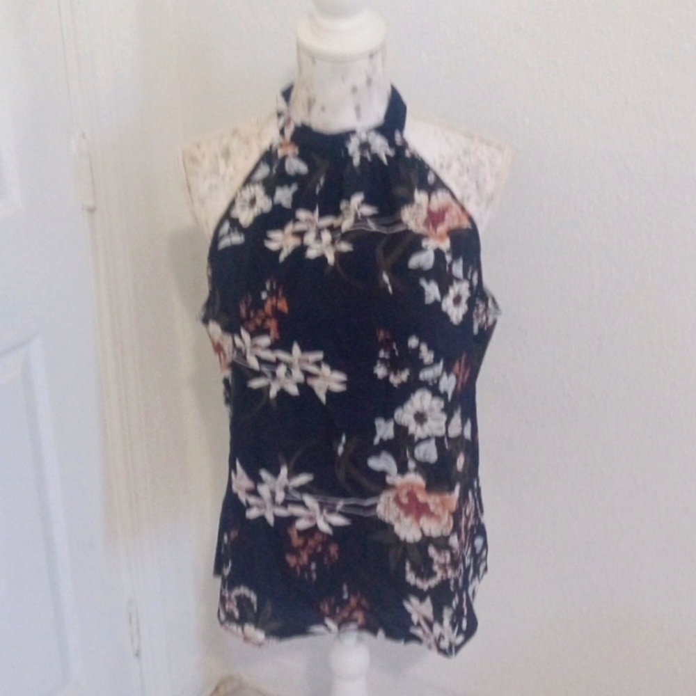 Floral tie at neck top